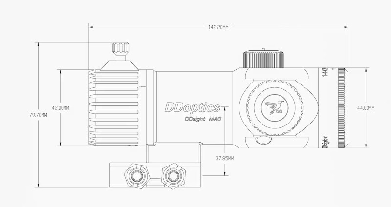 DDsigt MAG 1-4x22 Technische Zeichnung - Abmessungen 